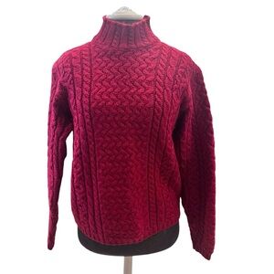 Callan Country Collection Irish Chunky Wool Cable Burgundy Turtleneck Sweater M